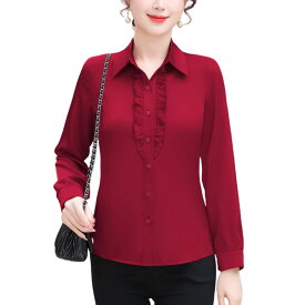 [ALVEIN] シャツ ブラウス レディース フリル 事務服 制服 トップス ストレッチ 長袖 オフィス 大きいサイズ