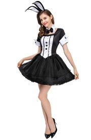 [CosMisty] バニーガール コスプレ 衣装 うさぎ耳 カチューシャ ハロウィン 仮装 スカート 半袖 メイド服 大人用
