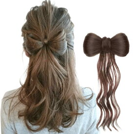 髪飾り リボン ポニーテール クリップ ヘアクリップ 三つ編み 巻き髪 シニヨン つけ毛 部分ウィッグ ポイントウィッグ 簡単装着 ウィッグ 人工毛 七五三 浴衣 着物 和装 入園 卒園 発表会 子供 キッズ ダンス フラダンス