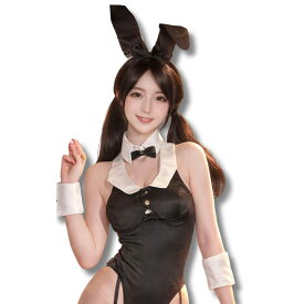 [Milibess] バニーガール コスプレ レディース 5点セット（衣装・カチューシャ・カフス・しっぽ・ストッキング） 大人かわいい 仮装 コスチューム ハロウィン パーティー イベント 撮影用