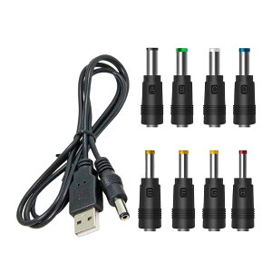 USB �d���P�[�u�� �ϊ��v���O�t�� DC�[�d�R�[�h 5.5x2.1mm 1m�R�l�N�^�A�_�v�^ (1�{+8�ϊ��v���O) ��