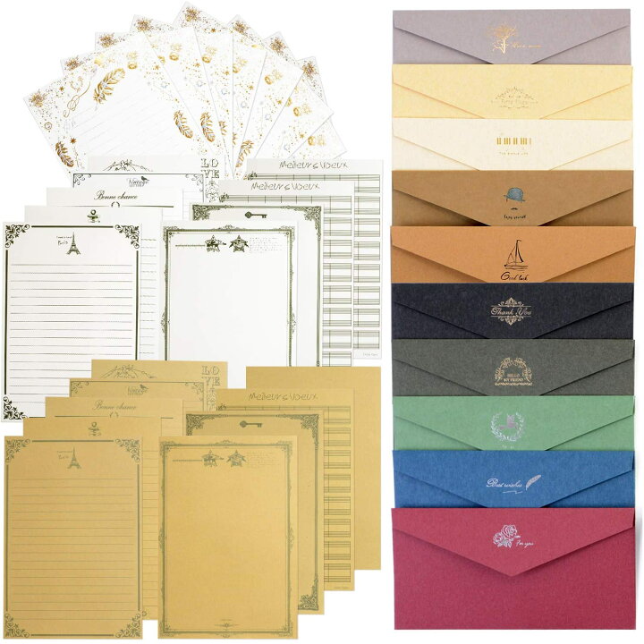 楽天市場 レターセット 便箋 手紙 封筒 メッセージカード クラフト用紙 招待状 デザインペーパー アンティーク 10色の封筒 24枚の便箋 送料 無料 Sm 1018 Simps Shop
