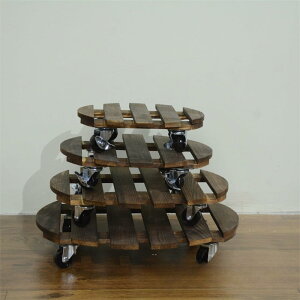 (25*25*6.5cm) 無垢材円形ユニバーサルホイール植木鉢パレットプーリー植木鉢ベース炭化木製移動花托ベース