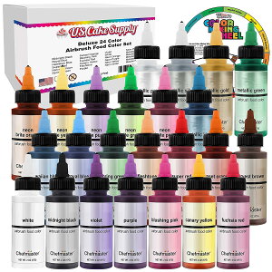 U.S. Cake Supply��Deluxe 24 Color Airbrush Cake Color Set - (59ml×24�{). Bottles & Bonus Color Mixing Wheel - Safely Made in the USA product