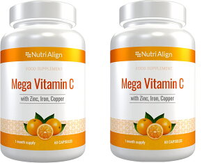 u2{ZbgvMega Vitamin C 1000mg by Nutri-Align. Fortified with Zinc and Copper. Powerful Immune System Boost. Sugar-Free, Gluten-Free. 60 Capsules - 1 Month Supply.×2bottle