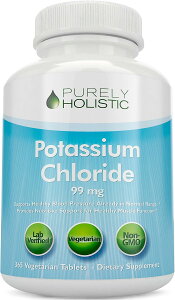 Purely Holistic  JE Tvg365199mgz Potassium Supplement 365 Tablets 1 Year Supply - Potassium Chloride 99mg Tablets - Supports Healthy Blood Pressure & Muscle Function - Vegetarian and Non GMO