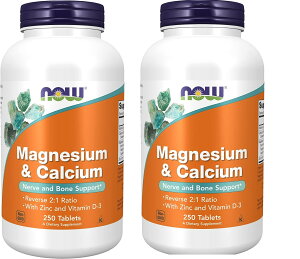 u2{ZbgvNOW@JVE&}OlVE@250 Tvg 2{ NOW Supplements, Magnesium & Calcium, With Zinc and Vitamin D-3, Nerve and Bone Support*, 250 Tablets×2