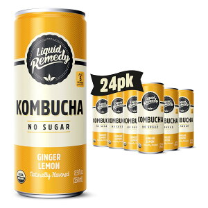 Remedy Kombucha Tea Organic Drink - Sugar Free, Keto, Vegan, Non-GMO, Gluten Free & Low Calorie - Sparkling Live Beverage w/ Gut Health & Probiotic Like Benefits - Ginger Lemon - 8.5 Fl Oz Can, 24-Pack