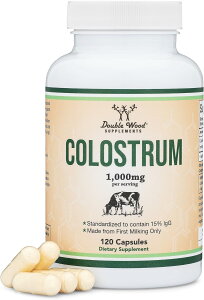 Double Wood  RXg Tvg120JvZ1{ pE_[  Colostrum Supplement 120 Capsules, 1,000mg per Serving (Bovine Colostrum Powder from First Milking Only, Std. to Contain 15% IgG Immunoglobulins) No Fi