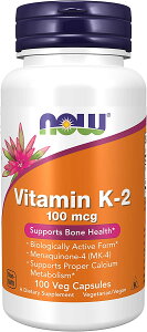 NOW@r^~K2(100mcg) 100xWJvZ Tvg NOW Supplements, Vitamin K-2 100 mcg Menaquinone-4 (MK-4) Supports Bone Health 100 Veg Capsules