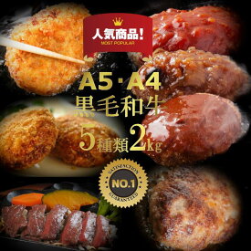 【送料無料 黒毛和牛5種総重量2kg】 ハンバーグ ・コロッケ・ミンチカツ・A5モモ肉・牛すじのセット　冷凍ハンバーグ 温めるだけ お肉 冷凍おかずセット 高級肉 高級グルメ 肉ギフト 国産 冷凍 お取り寄せグルメ 快気祝い 詰め合わせ プレゼント 内祝い ギフト