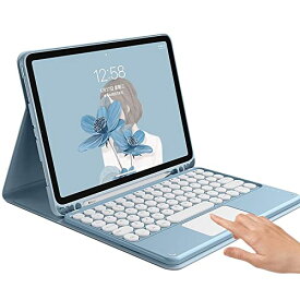 iPad 第10世代 キーボード付きケース タッチパッド付き 可愛い 丸型キー 第 10 世代 iPad アイパッド 10 2022 キーボード カバー マウス機能 Apple Pencil 収納 (ブルー)