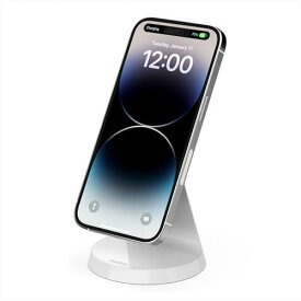 【VGP 2022受賞】 Belkin MagSafe対応 磁気ワイヤレス充電スタンド 急速充電 iPhone 15 / 14 / 13 / 12 シリーズ対応 USB-Cケーブル(2m)付属 電源アダプタ付き 7.5W ホワイト WIB003dqWH