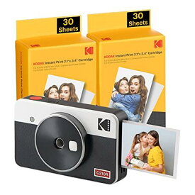 コダック KODAK Mini Shot 2 レトロ 4PASS 2-in-1インスタントカメラ＆フォトプリンター(5,3x8,6cm)＋カメラ本体8枚入り+60枚バンドル、ホワイト