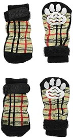 【中古】ランジュ L'ange DOG SOCKS check beige M サイズ