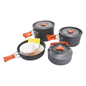 【中古】キャンプ クッカーセット ハイキングのバックパッキングの鍋屋外の調理器具のためのポータブルキャンプ調理器具の取り付けキットの折りたたみク