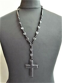 Rooster King & Co.,（ルースターキング＆コー）【BLACK LEATHER"CROSS"ROSARIO】ブラックレザー”クロスロザリオ”ネックレス