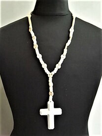 Rooster King & Co.,（ルースターキング＆コー）【WHITE LEATHER"CROSS"ROSARIO】ホワイトレザー”クロスロザリオ”ネックレス