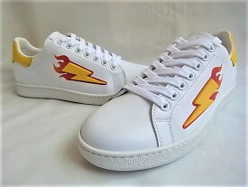 NeIL BarreTT（ニール　バレット）【THUNDERBOLT FLAME TENNIS SNEAKERS】”BOLT ON FIRE”STAN SMITHモチーフレザースニーカー☆WHITE☆