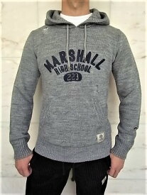 FRANKLIN&MARSHALLフランクリン＆マーシャル【KNITWEAR WOOL HOODED LONG】フーデット”デストロイ”リバースィーブニット★MEDIUM GREY MELLANGE☆