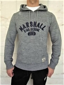 FRANKLIN&MARSHALL�t�����N�������}�[�V�����yKNITWEAR WOOL HOODED LONG�z�t�[�f�b�g�h�f�X�g���C�h���o�[�X�B�[�u�j�b�g��MEDIUM GREY MELLANGE��
