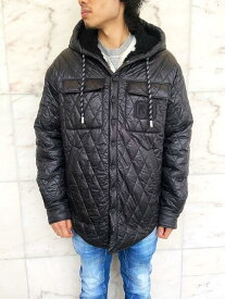 DSQUARED2（ディースクエアード）【QUILTED HOODED JACKET】”DROPPED MILITARY SHIRT””裏ボア”フーデットシャツジャケット★BLACK★