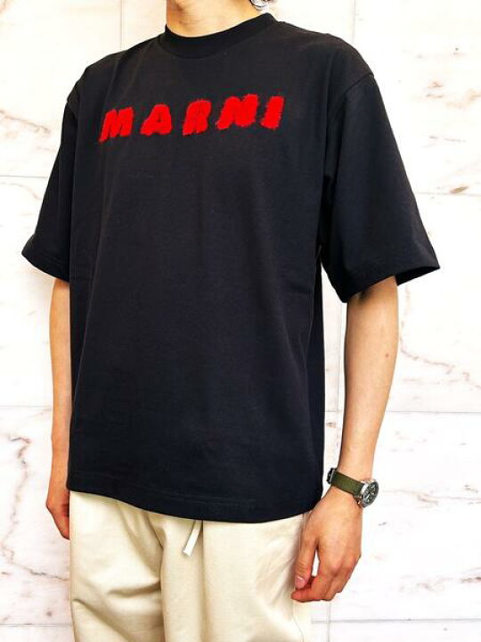 楽天市場】MARNI（マルニ）【BLACK COTTON T-SHIRT WITH MOHAIR 