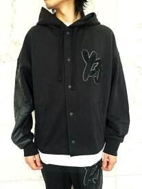 adidas Y-3（ワイ−スリー）【GFX LOGO FT HOODIE】”Y-3”ブラッシュストロークロゴワッペンリラックスフィットボタンフロントスウェットパーカー★BLACK★