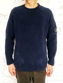 C.P.COMPANY(シー・ピー・カンパニー）【CHENILLE COTTON CREW NECK KNIT】”GOGGLE LENS POCKET”シェニール”コットンモールニット★NAVY☆