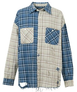 KAMIYA�i�J�~���j�yCrazy Pattern Check Shirt�z�N���C�W�[�p�^�[�� �`�F�b�N�V���c��BLUE��