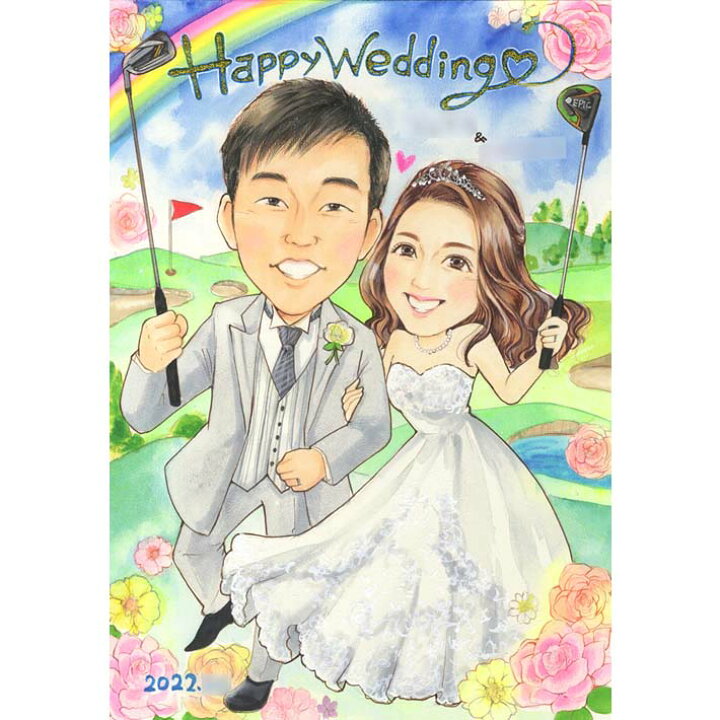 楽天市場 結婚式 ウェディング ボード ウェルカムボード 似顔絵 写真から似顔絵 贈り物 ギフト 贈呈用 おすすめ 喜ばれる サプライズ カラフル キレイ おしゃれ 大人数 感謝 記念日 名入れ 名前入れ あきよ 似顔絵おむすび