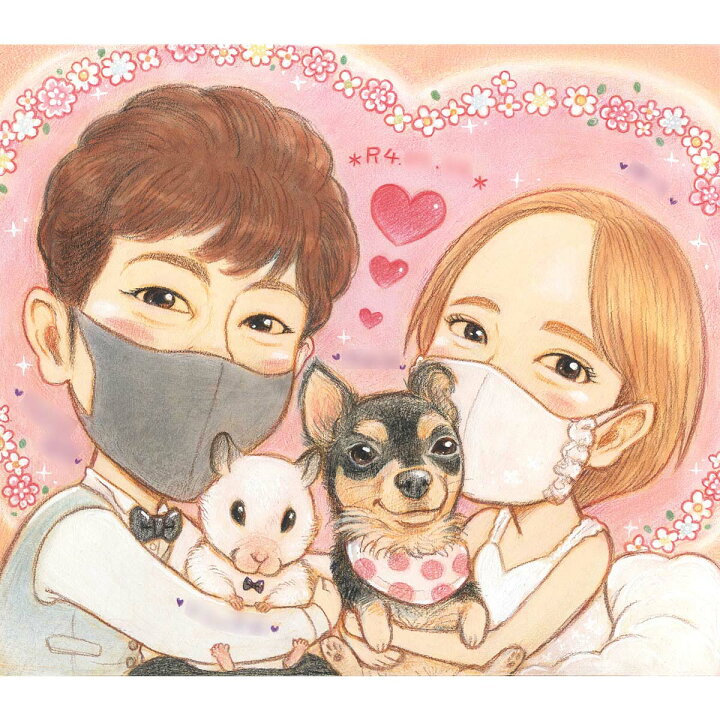 楽天市場】みんな一緒の可愛い似顔絵 ペットも対応可能！結婚式 結婚式 