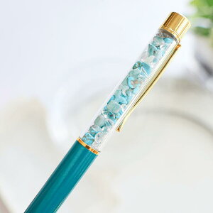送料無料選べる天然石ボールペン_数量限定贈り物にハーバリウムボールペン♪プレゼントに_2200円_トルコ石×さざれ石(水晶)本体カラーグリーン_プチギフト誕生日お祝い卒業お別れ会プチ