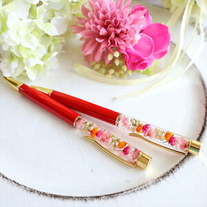 送料無料ハーバリウムボールペン_小さな小花が愛らしい_フロレットレッド_数量限定贈り物にハーバリウムボールペン♪プレゼントに_1500円_プチギフト_誕生日お祝いお礼母の日クリスマスプ