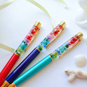 送料無料ハーバリウムボールペン★Sunrise★数量限定贈り物に_琉球ガラス入りで透明感抜群_嬉しい贈り物♪誕生日記念日入学卒業プレゼント_カラフルな色合い_文房具彼女妻女性ギフト母の