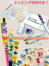 送料無料ハーバリウムボールペンキット＋ラッピング材料　6種のカラー　手作りのプレゼント