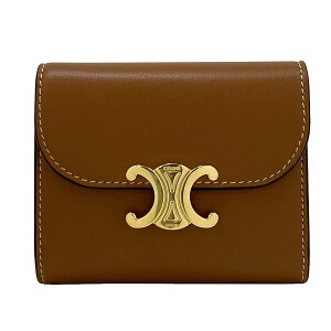 【新品】セリーヌ CELINE 折り財布 スモール フラップウォレット トリオンフ シャイニースムースラムスキン ゴールド金具 タン 10D783BZG.04LU
