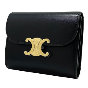 【新品】セリーヌ CELINE 折り財布 スモール フラップウォレット トリオンフ シャイニーカーフスキン ゴールド金具 ブラック 黒 10D783DPV.38NO