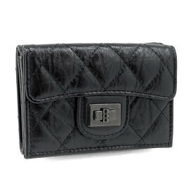 シャネル CHANEL 財布 三つ折り 2.55 クラシック スモール フラップ ウォレット マトラッセ エイジドカーフスキン ブラック シルバー 金具 A70325 Y83608 94305 新品 限定品