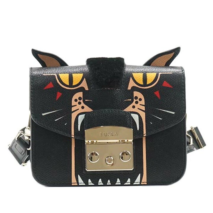 希少 極美品 フルラ メトロポリス ジャングル ショルダーバッグ レザー 黒