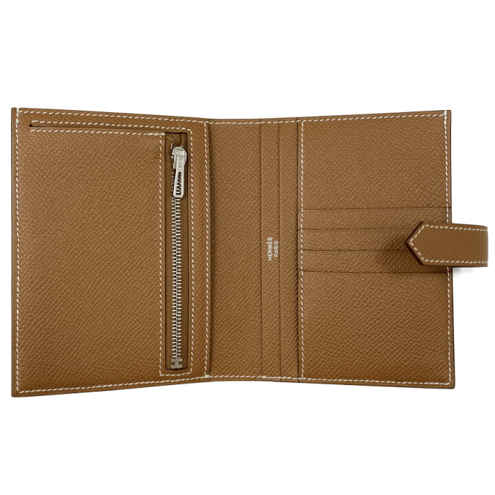 エルメス ベアンコンパクト ゴールド ヴォーエプソン ゴールド金具 <br  