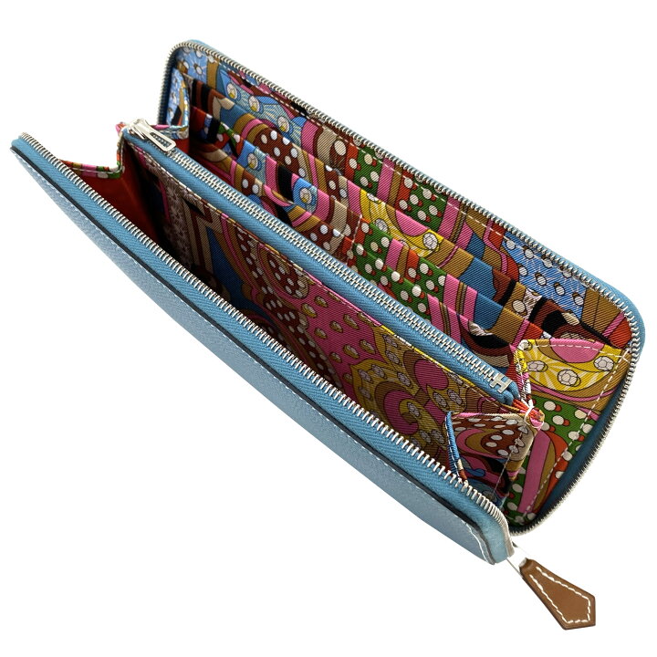 HERMES◇アザップロングシルクイン/ラウンドファスナー/長財布/レザー  