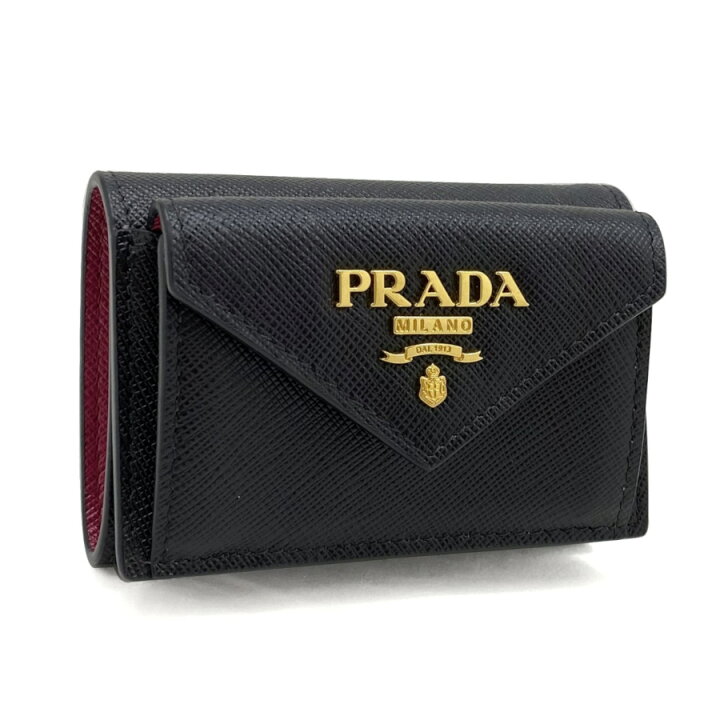 プラダPRADA 三つ折り財布 サフィアーノ メタル ブラック 1MH021 