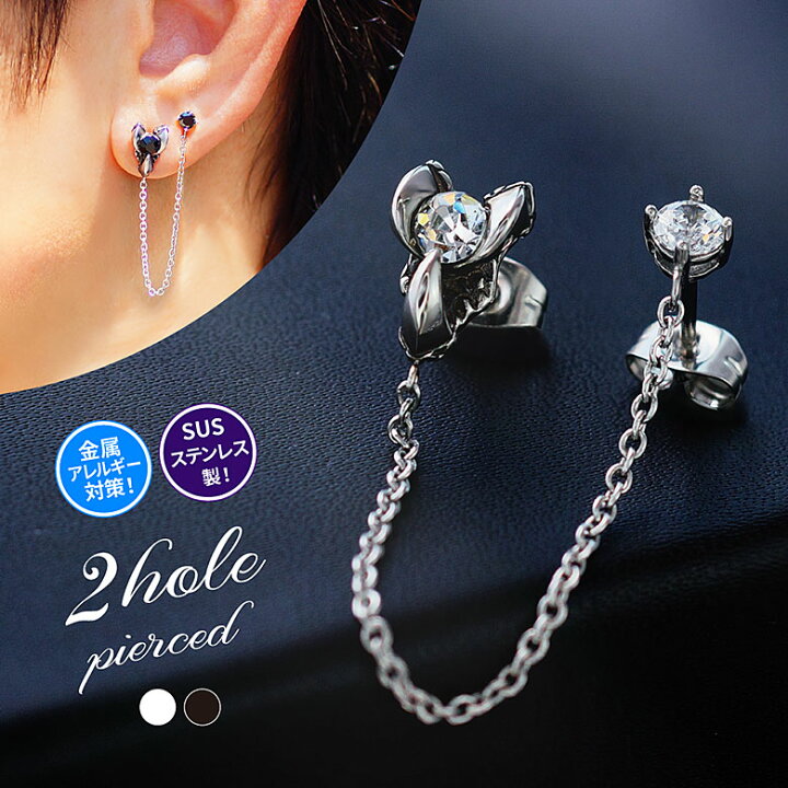 楽天市場 ステンレス アクセサリー メンズ 片耳用ピアス Spi00獣爪がつかむ宝玉 2つ穴用ステンレス製ダブルピアス 片耳用売り ステンレス キュービックジルコニア 爪 シルバーアクセサリー2pieces