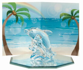 置物 鏡瑠璃 イルカ（八角鏡台付） ガラス インテリア雑貨 飾り物 オブジェ ミニチュア 置き物 おしゃれ きれい かわいい 高級感 水族館 海 ビーチ 南国 可愛い 海豚