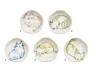 送料無料 にゃんこ皿5枚セット (化粧箱入) にゃんこ皿セット 小皿 猫柄 キッチン ギフト 日本製 美濃焼 薬味 調味料入れ かわいい