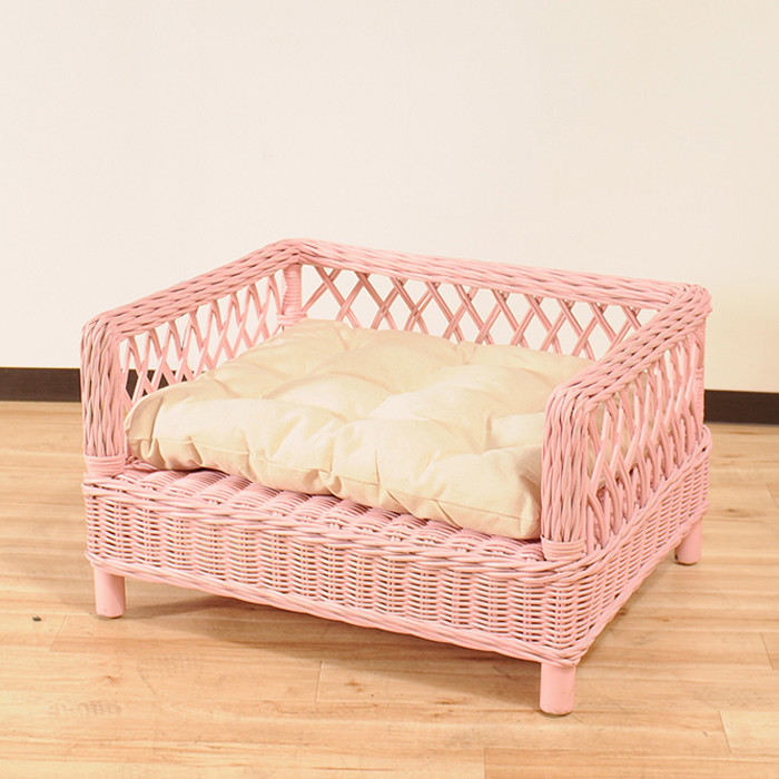 ラタン家具 ペット用ベッド 天然ラタン使用 ペットベッド セール特別価格 送料無料 ピンク イヌ かわいい ベッド 出群 いぬ 犬 ペット