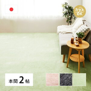 敷き詰めカーペット 本間2帖 2畳 日本製 フリーカット ペット 犬 猫 平織 シンプル カットパイル 敷き物 無地 グリーン ベージュ ブラック ホットカーペット対応 床暖房対応 リビング 寝室 国
