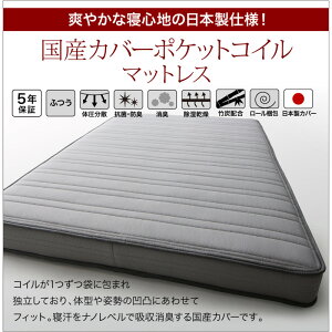 北欧ヴィンテージ棚・コンセント付き収納ベッドEquinoxイクイノックス国産カバーポケットコイルマットレス付きセミダブル