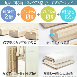 通気性2倍で丸めて収納「みやび格子」すのこベッドシングルロールタイプ
